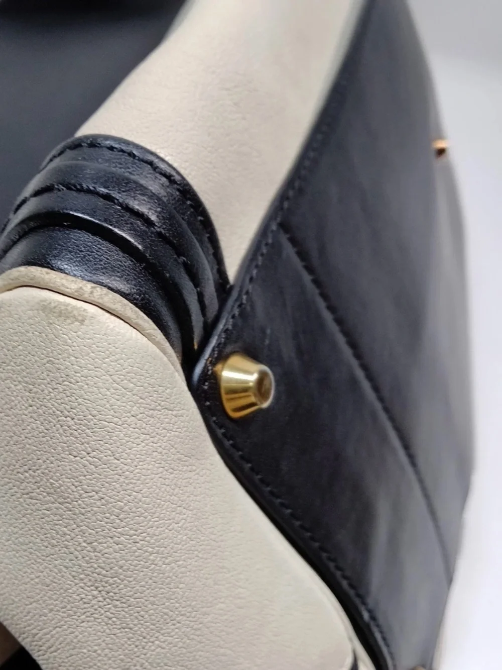 Chloe Alice Two-Tone Black and Cream Structured Satchel with Top Handles